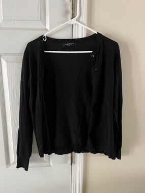Audrey & Grace Black Lightweight Button-Front Cardigan
